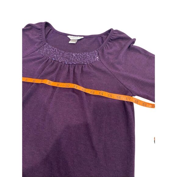 Christopher And Banks Purple Knit Top Petite PM Workwear Sequins Casual Office - Picture 10 of 13